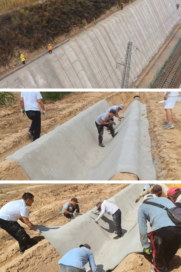 Caso práctico: Reparación de un canal de riego averiado con mantas de hormigón cementado.