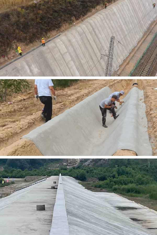 Proteção de condutas e infraestruturas enterradas com uma camada de tecido de betão.