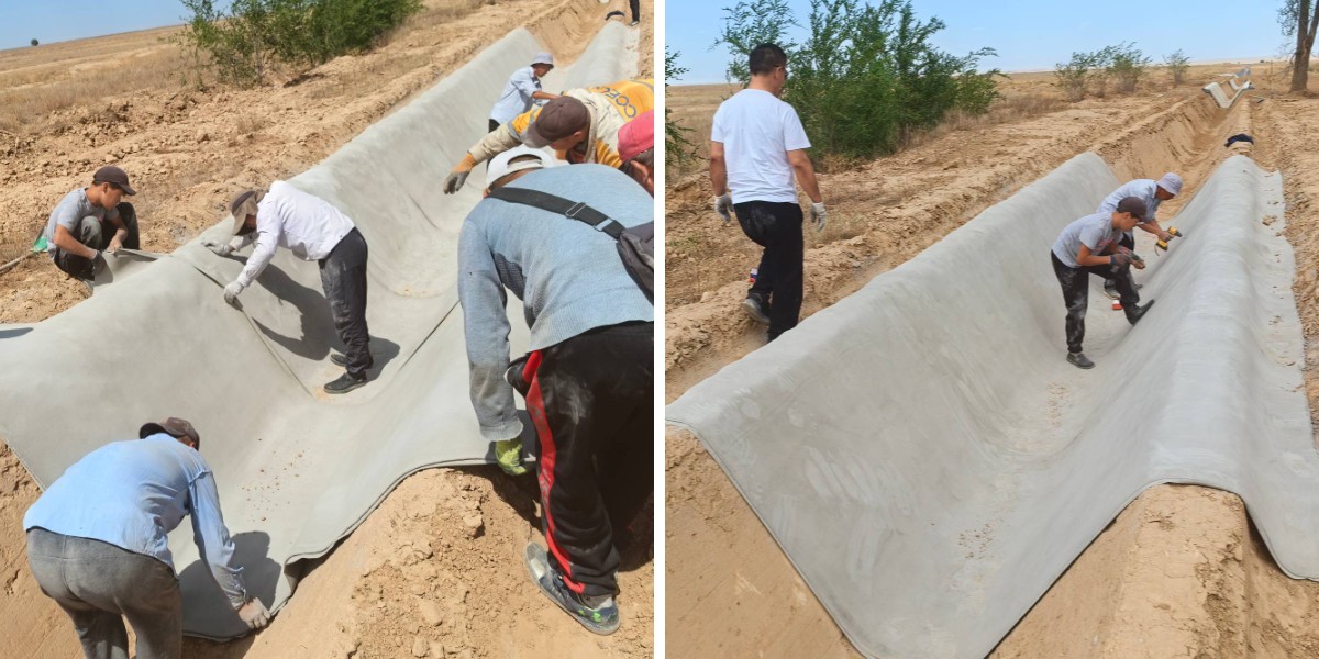 Укрепление склонов с помощью пропитанной цементом ткани: борьба с эрозией на крутых и неровных участках местности.