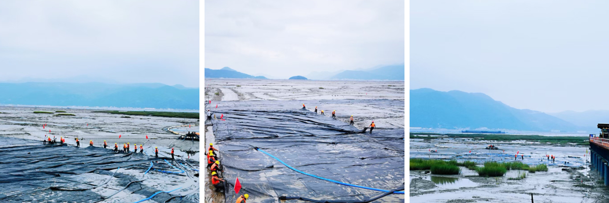 Aplicações marítimas e de dragagem: Implantação de geotubos para sedimentos contaminados.