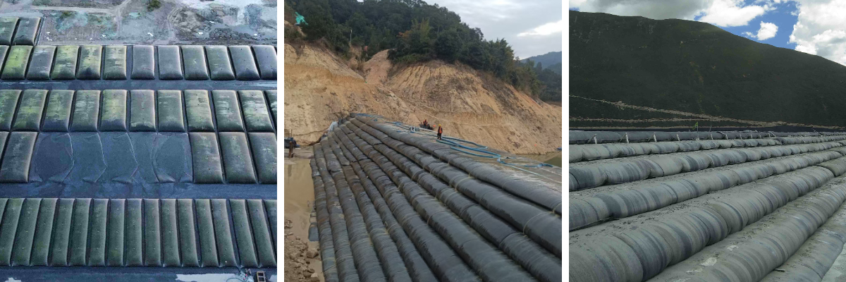 Aplicações marítimas e de dragagem: Implantação de geotubos para sedimentos contaminados.