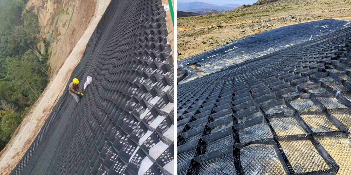 ジオセルとジオグリッドのハイブリッドシステム:急斜面における荷重分散の強化 ジオセルとジオグリッドのハイブリッドシステム:急斜面における荷重分散の強化