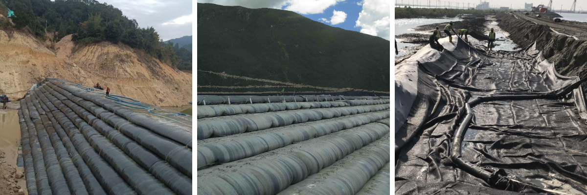 Tubos geotextiles (geotubos) para aplicaciones de drenaje y contención.