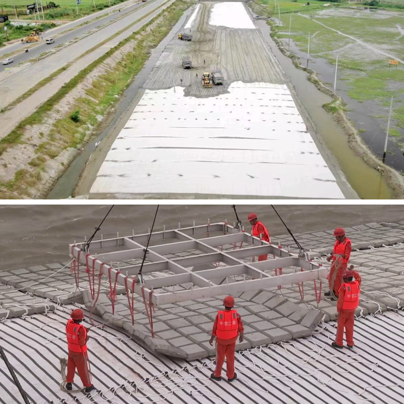 ポリプロピレン織布ジオテキスタイルを用いた土壌安定化および分離